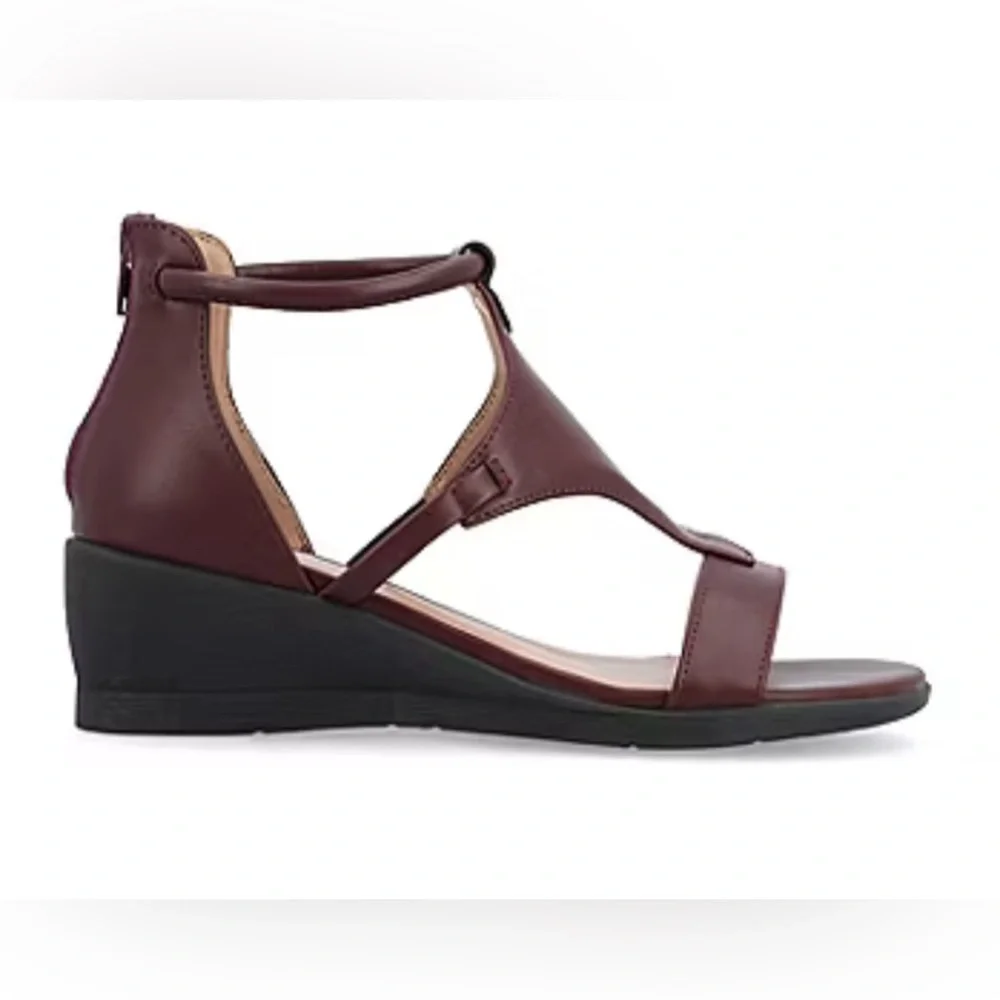 Journee Collection Womens Trayle Wedge Sandals. Size 11. Color:‎ Wine